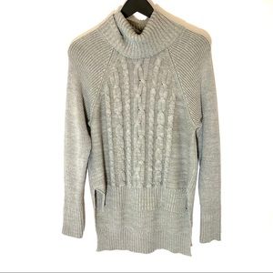 RD Style Cable Knit Roll Neck Hi-Low Sweater.